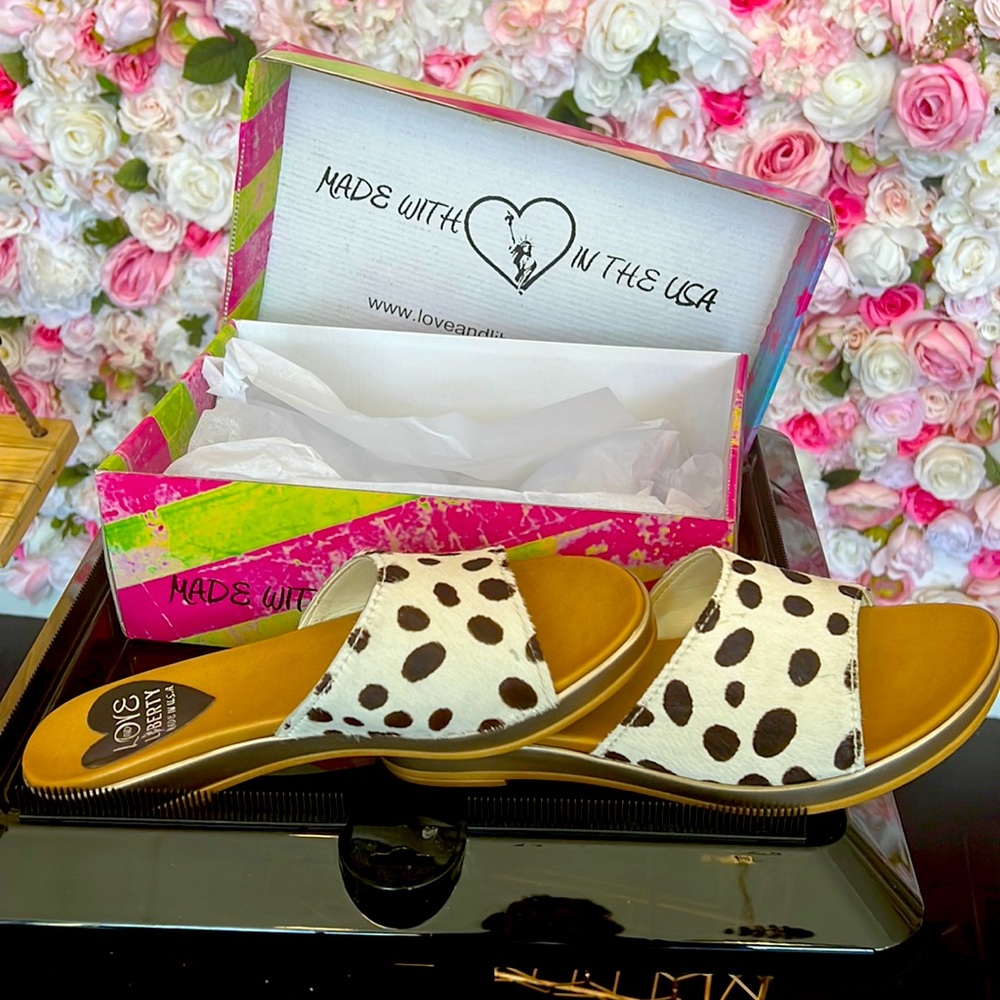 Love and Liberty Getaway spotted cow hair sandal